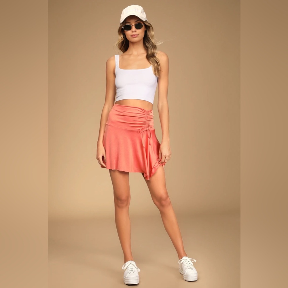 Free People Who's That Orange Coral Ruched Mini Skirt size small